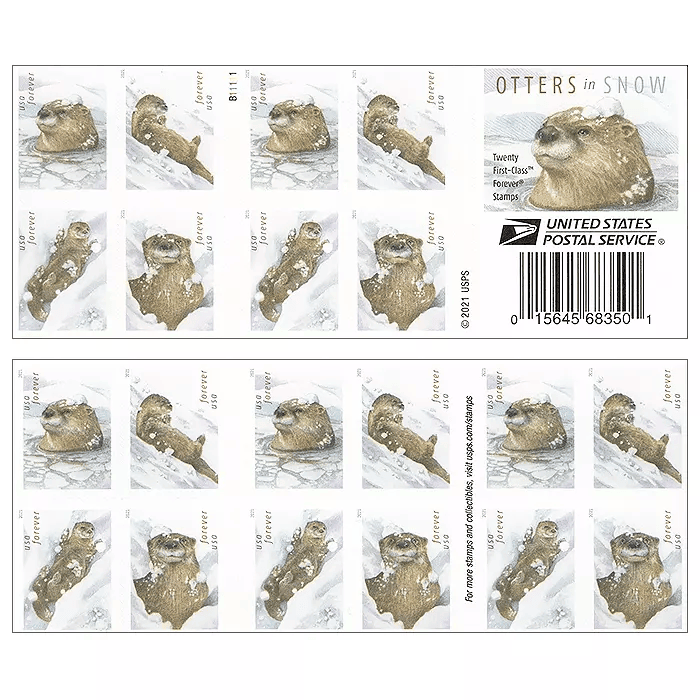 Otters in Snow Forever stamps 2021