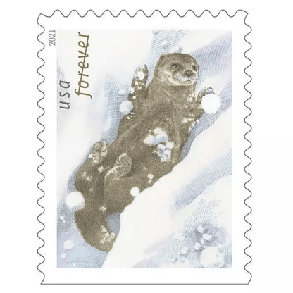 Otters in Snow Forever stamps 2021