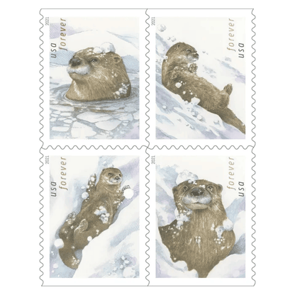 Otters in Snow Forever stamps 2021